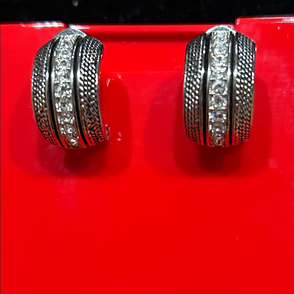 Elegant Silver And Black Hoop Earrings